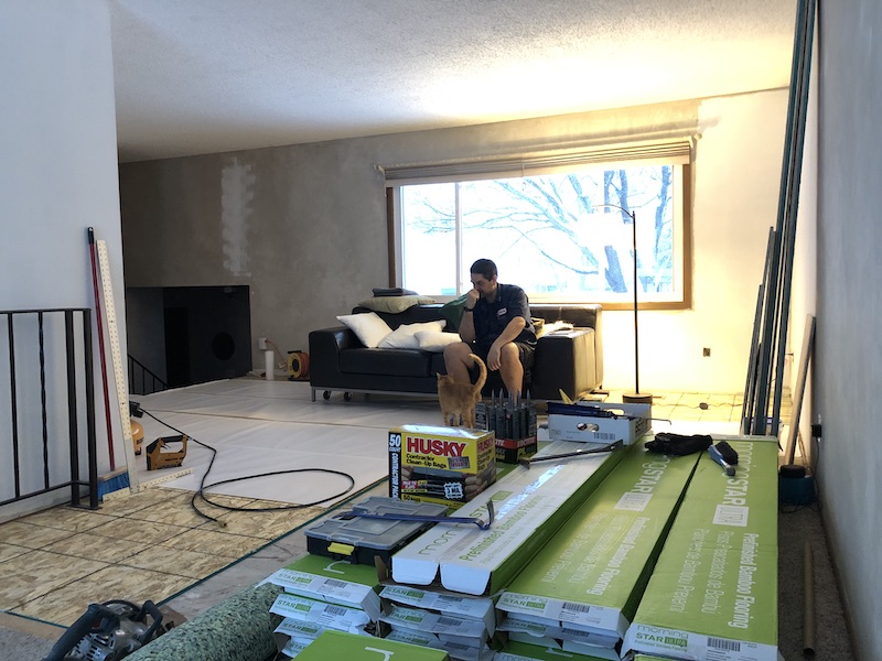 Living Room with the new subfloor.