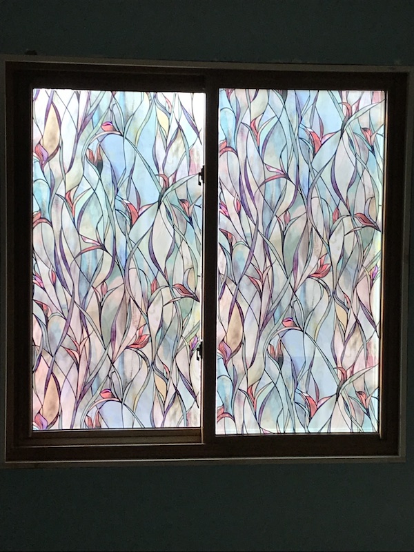 The new stained glass look on the bedroom window.