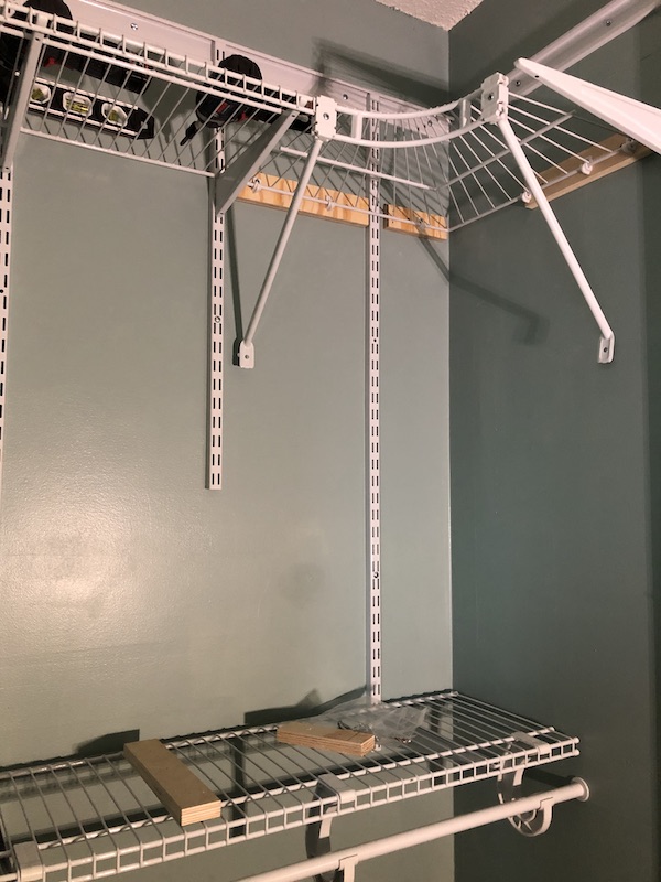 Bedroom closet shelf - hacking the install.