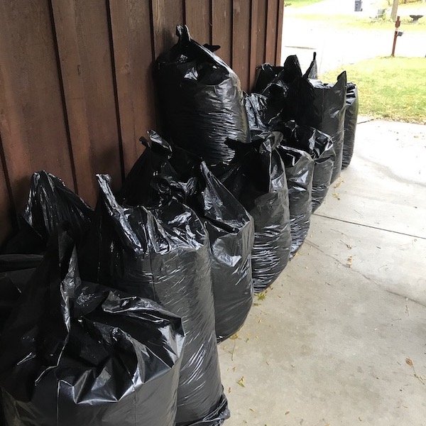 Bags waiting to go to drop-off.