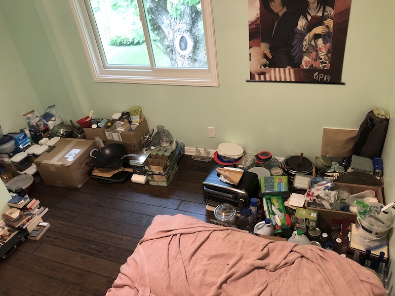 Kitchen stuff spread out on the floor