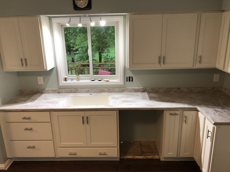 Countertop around the sink.