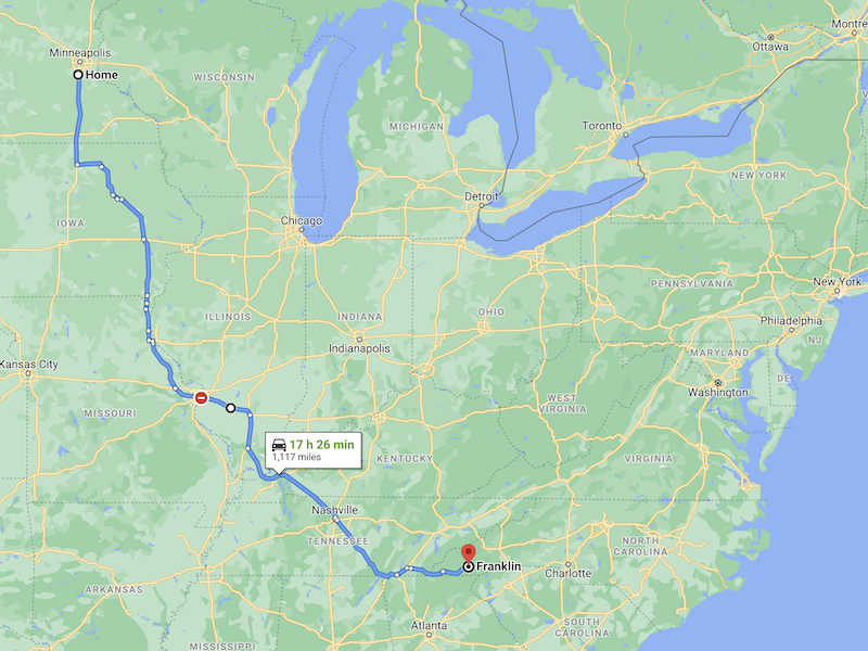 Trip map from Google Maps